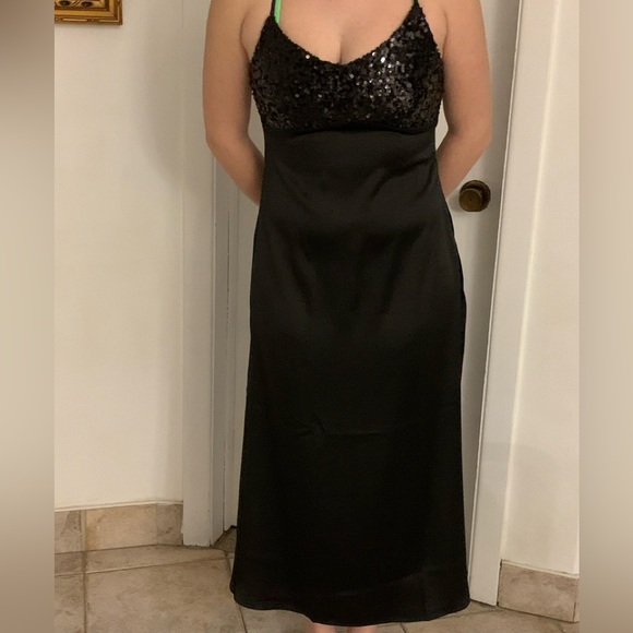 House of Harlow 1960 black sequins satin slip dress size M - Picture 2 of 8